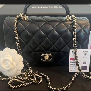 Chanel mini top handle black lambskin